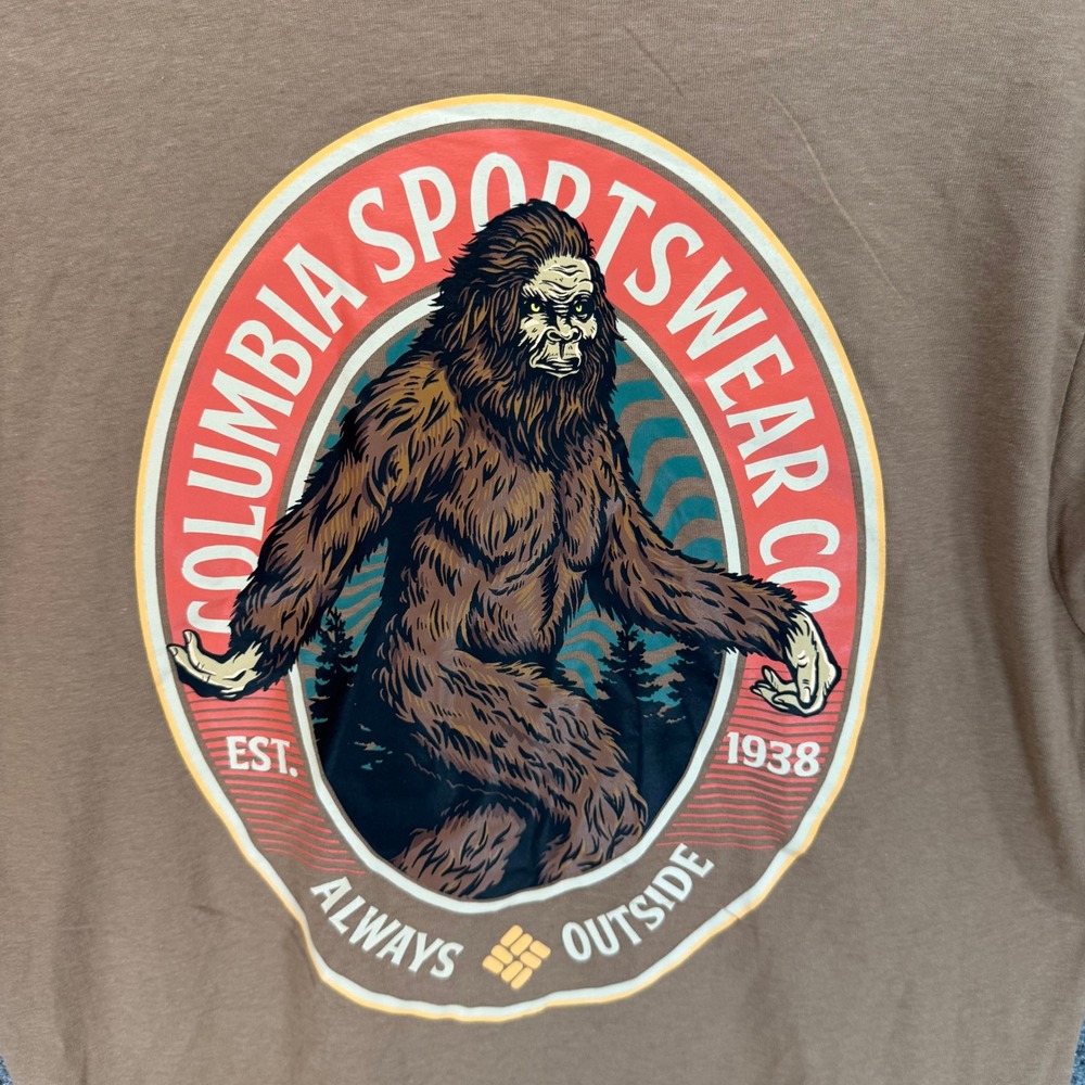 Columbia Bigfoot Tshirt Mens Medium Brown Bigfoot Sasquatch Graphic Outdoor Tee - Picture 6 of 8